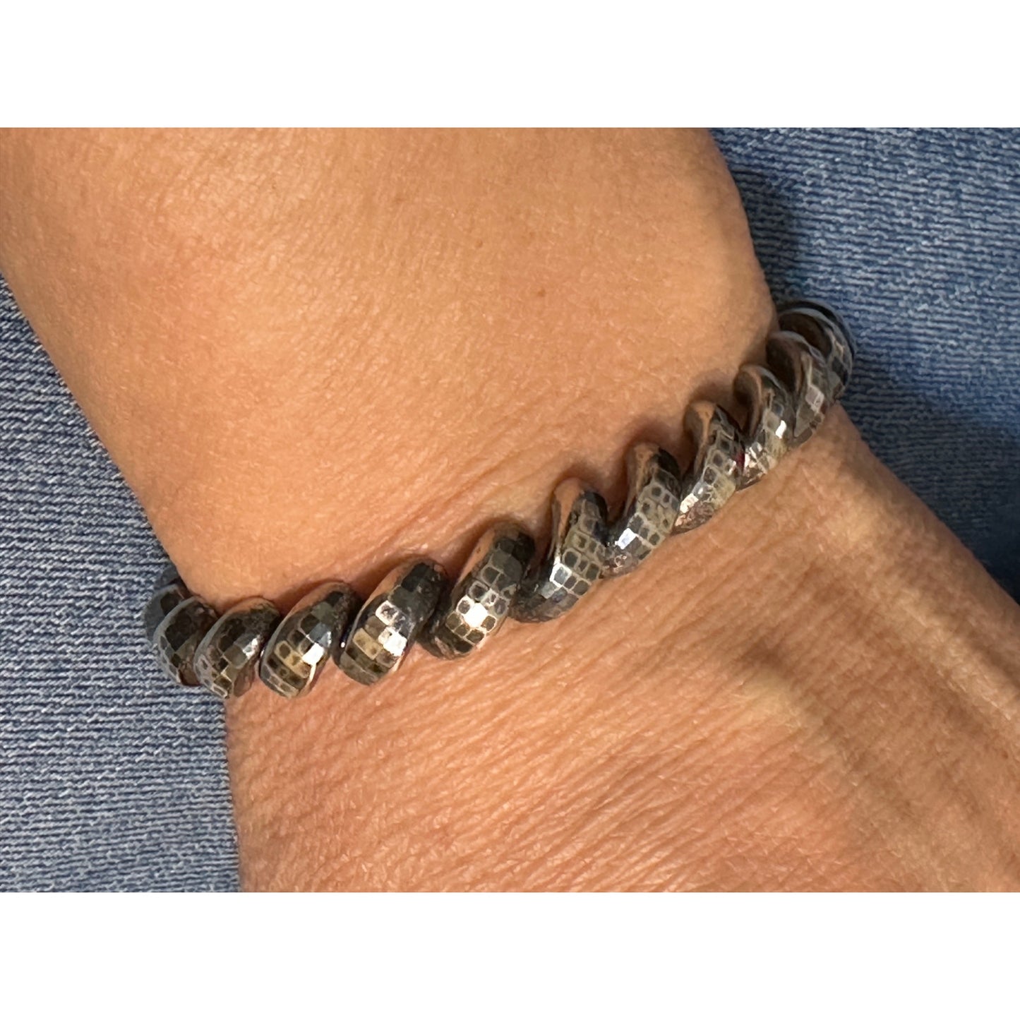 Italian Hammered Sterling Silver Macaroni Link Bracelet 8” MILOR 925 Heavy