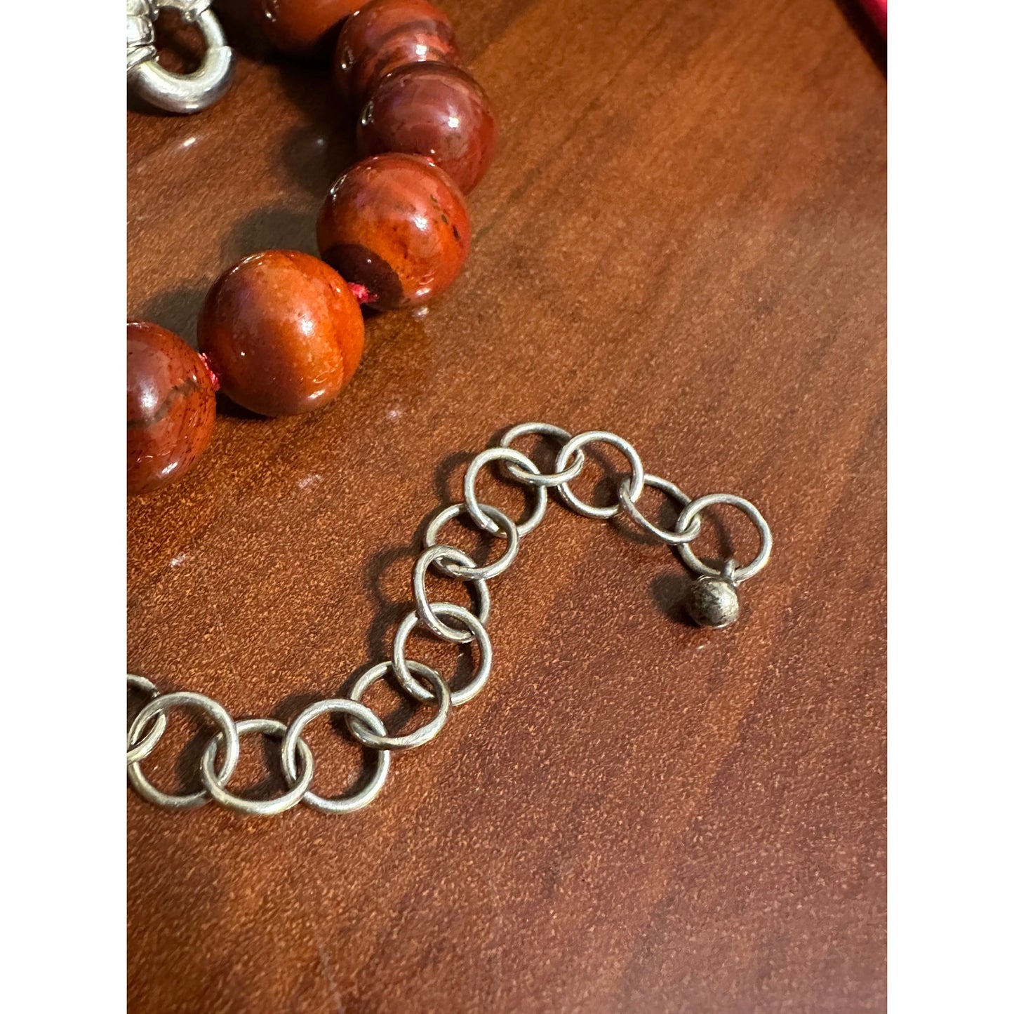 Vtg WK WHITNEY KELLY 925 Silver Red Orange Jasper Necklace Chunky Statement