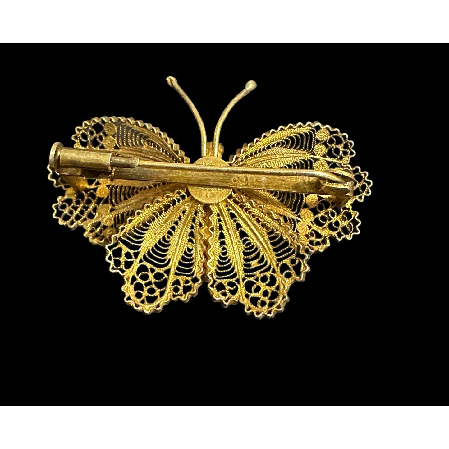Vintage 800 Silver Gold Gilt Filigree Butterfly Brooch Pin