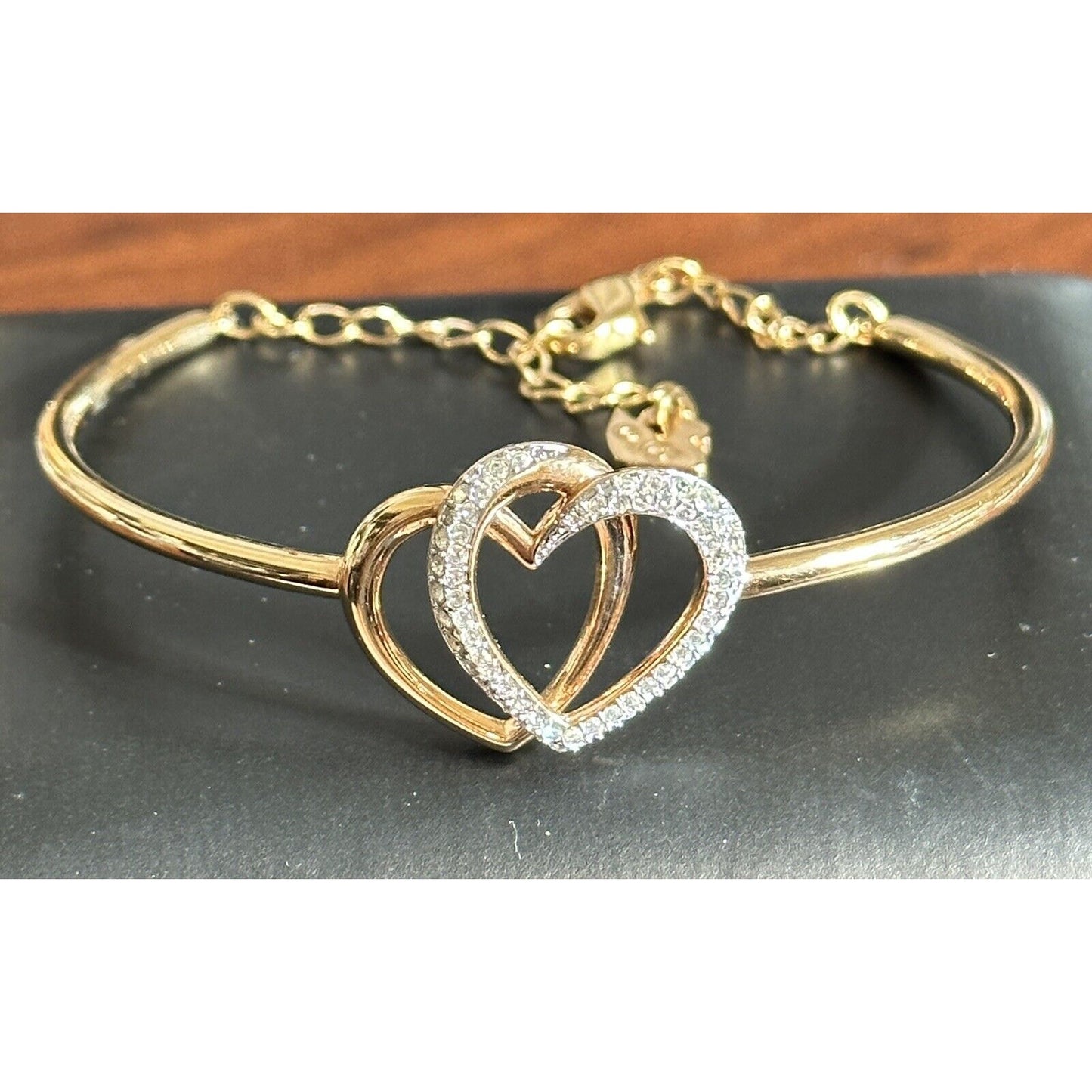 Swarovski Rose Gold Crystal Double Heart Bracelet Valentines Day Gift