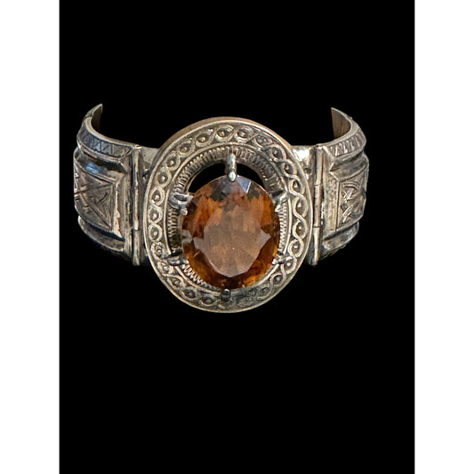 Vintage Sterling Silver Topaz Celtic Love Knot Wide Hinged Panel Bangle Bracelet