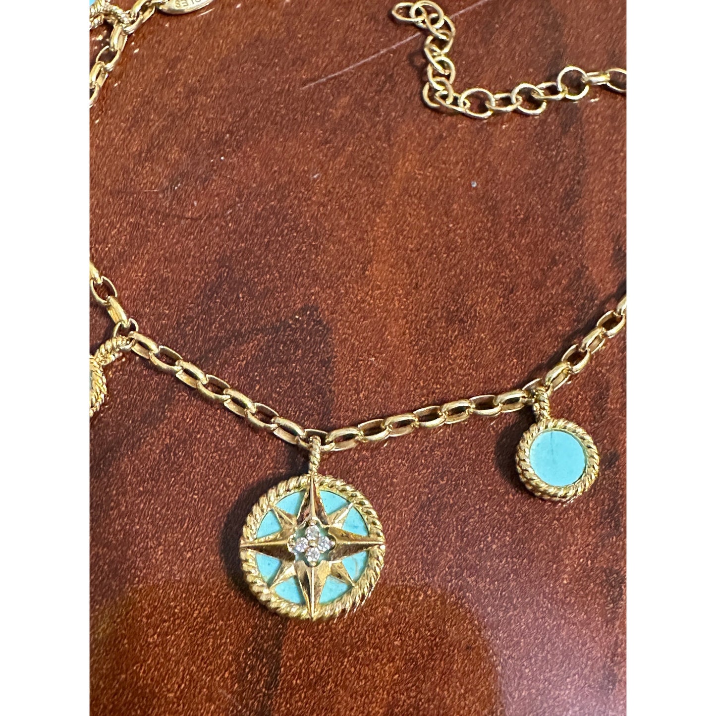 Charles Garnier 18k over Sterling Simulated Turquoise CZ Charm Bracelet