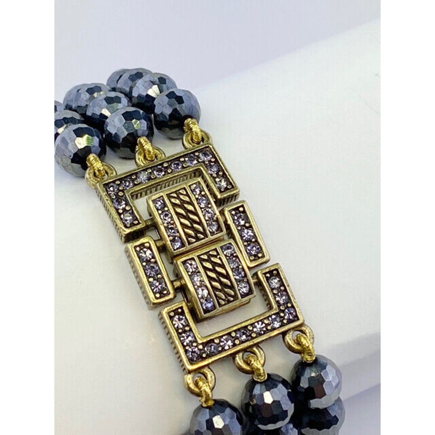 Heidi Daus Triple Strand Hematite Crystal Bracelet ~ Tailored to Please