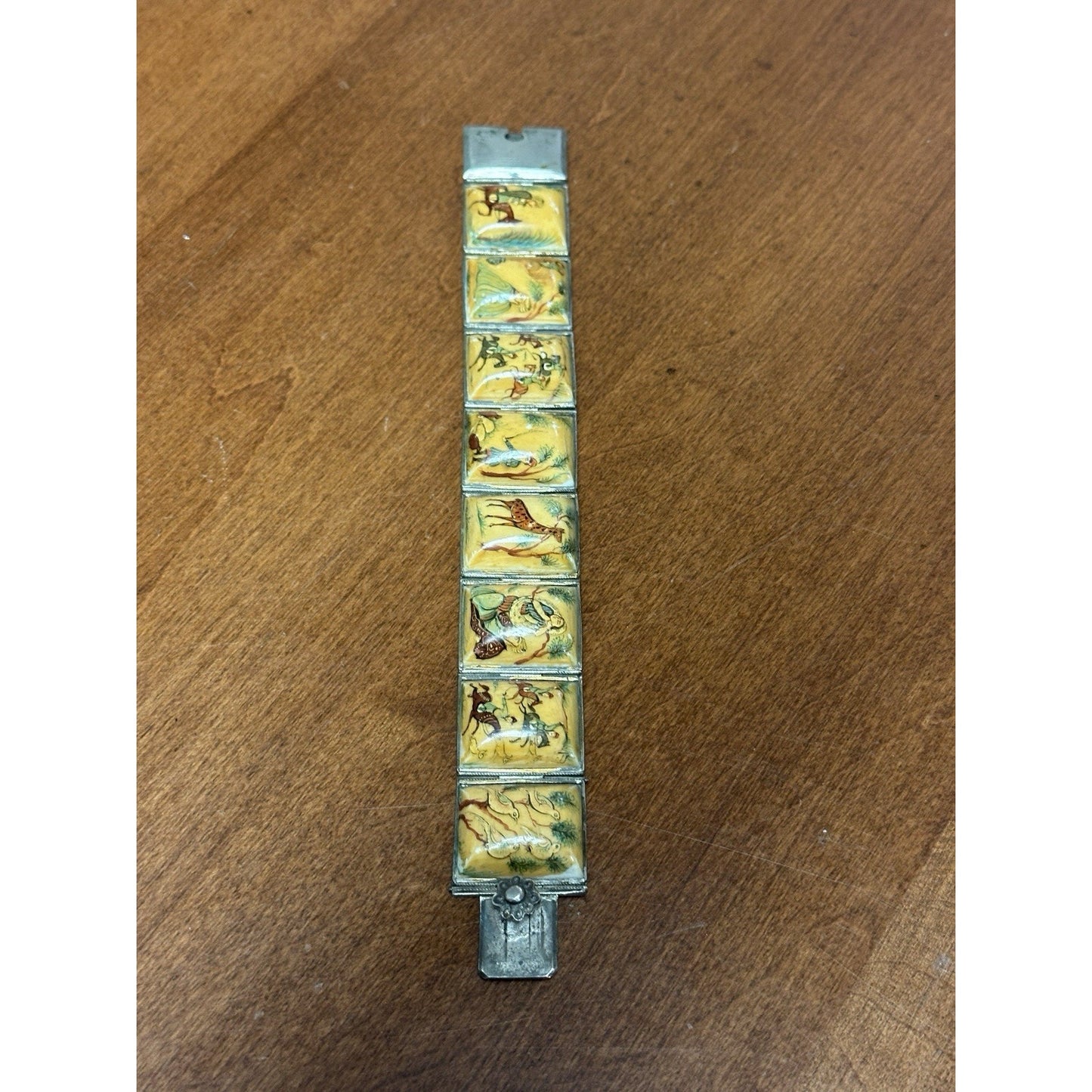 Vintage Hand Painted Persian Storyteller Bovine Bracelet 7 1/4” X 1”