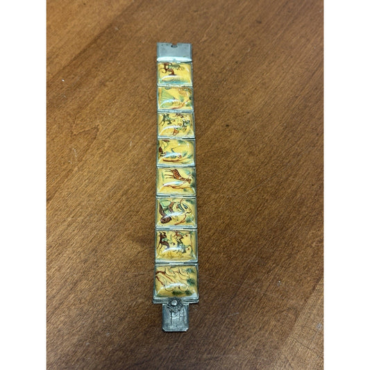 Vintage Hand Painted Persian Storyteller Bovine Bracelet 7 1/4” X 1”