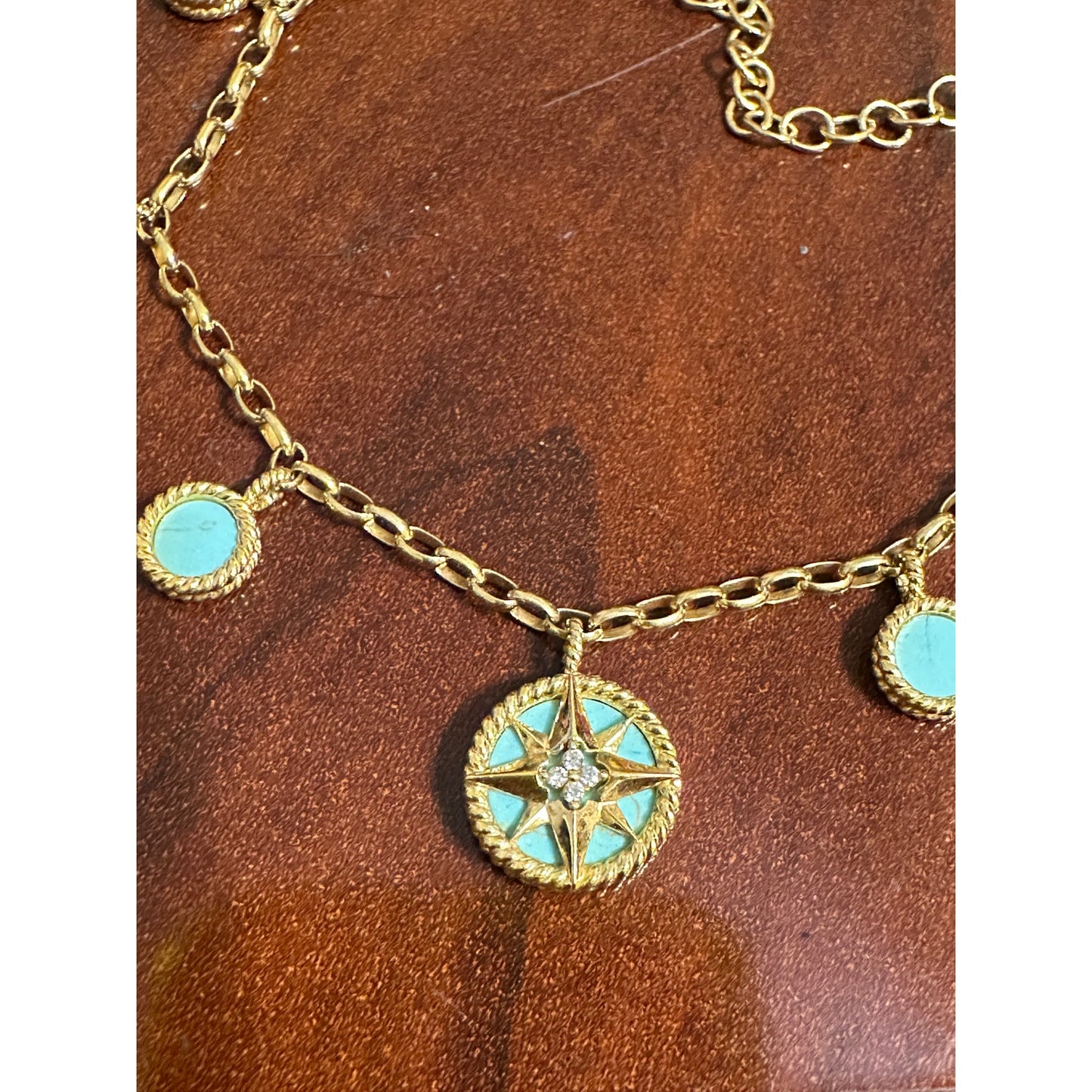 Charles Garnier 18k over Sterling Simulated Turquoise CZ Charm Bracelet