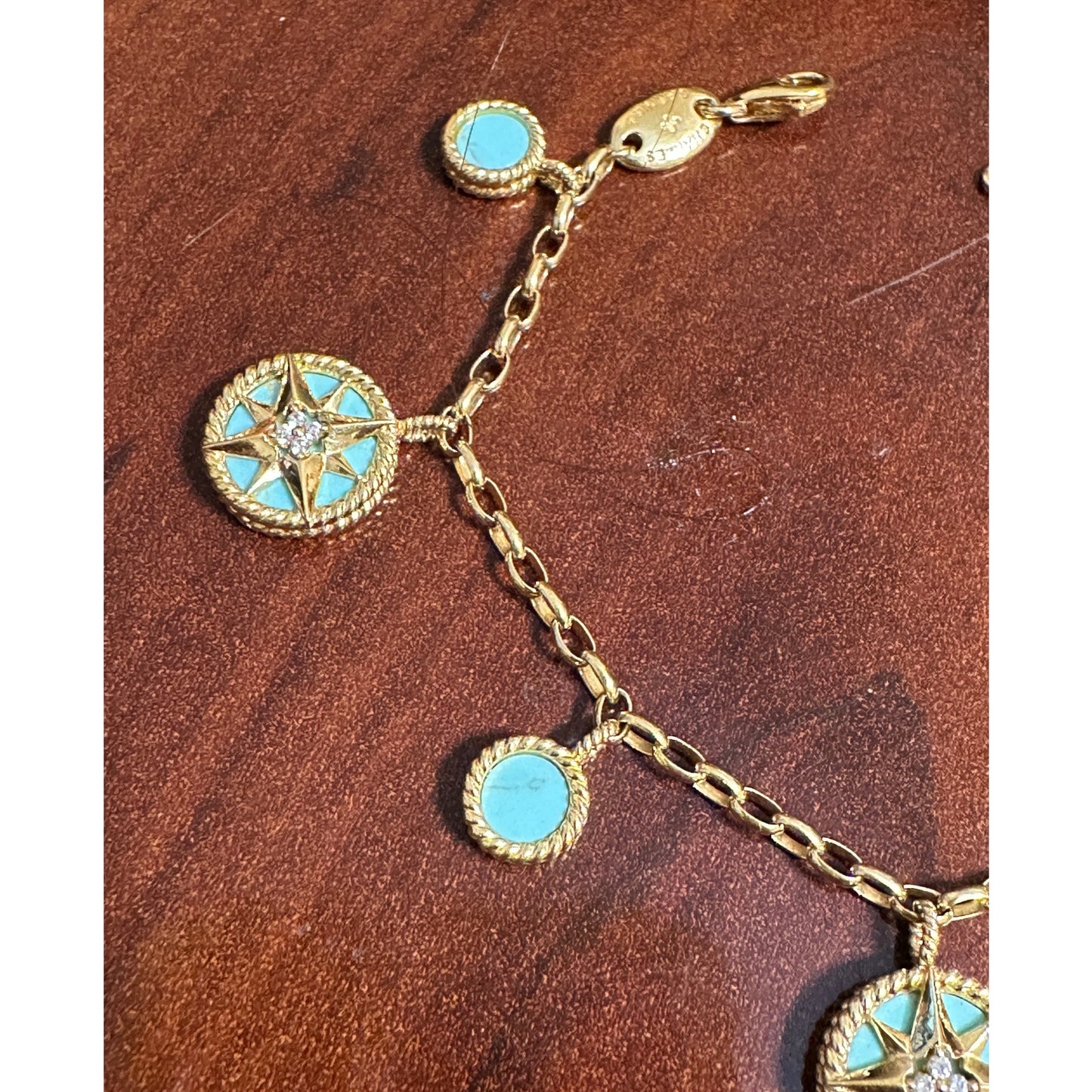 Charles Garnier 18k over Sterling Simulated Turquoise CZ Charm Bracelet