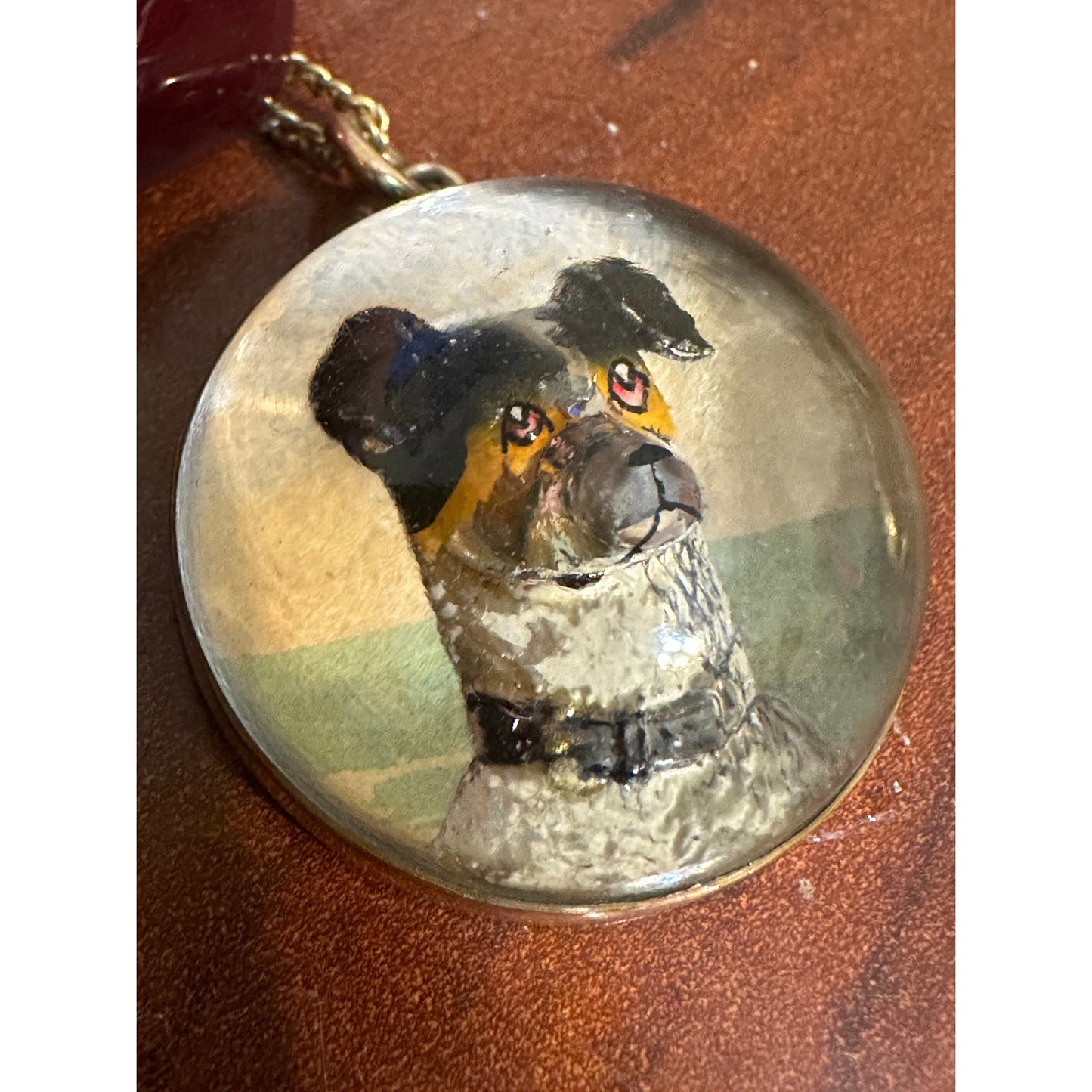 Antique Essex Crystal Dog Portrait Pendant Necklace – 14K Gold-Filled