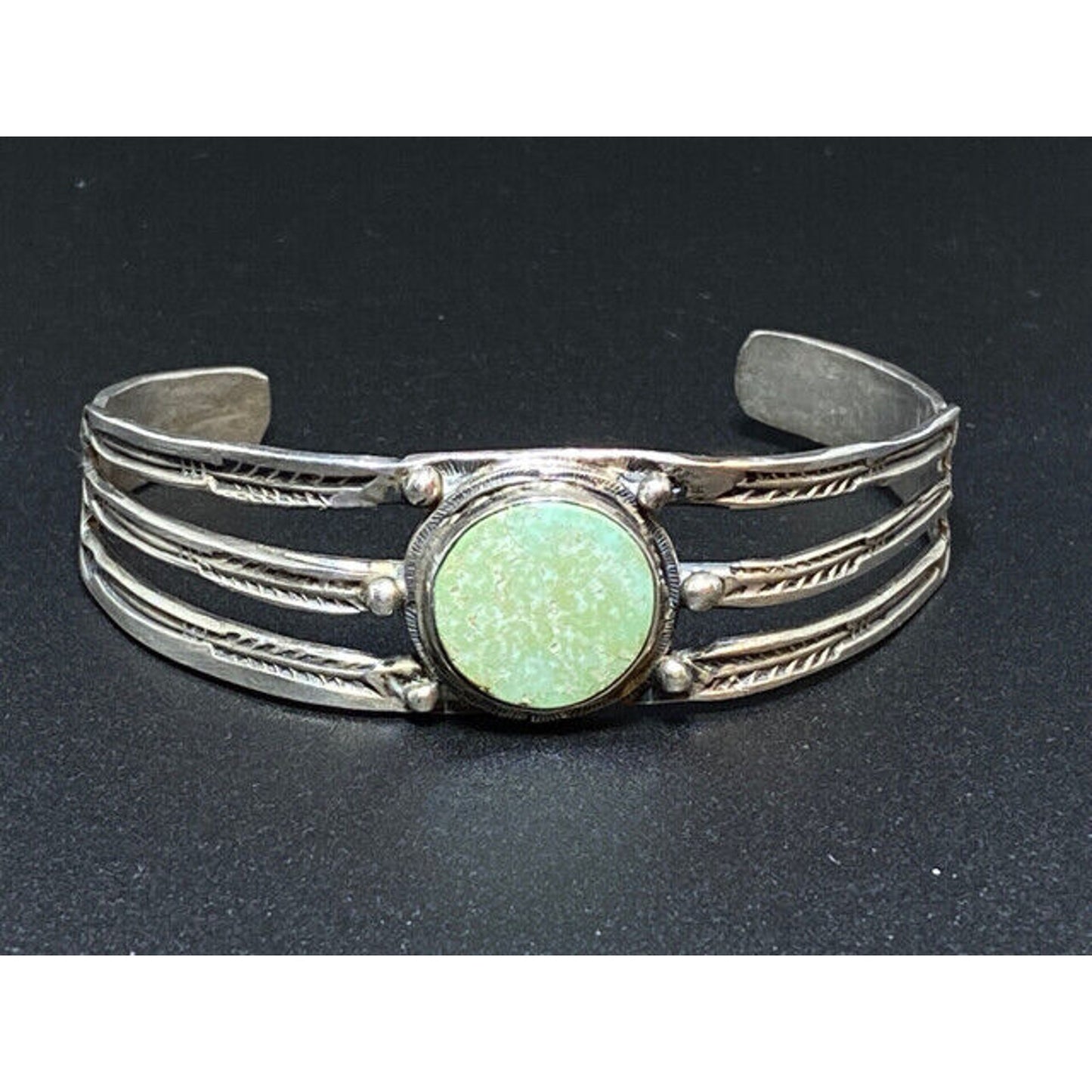 Vintage Sterling Silver Native American Cuff Bracelet with Green Stone