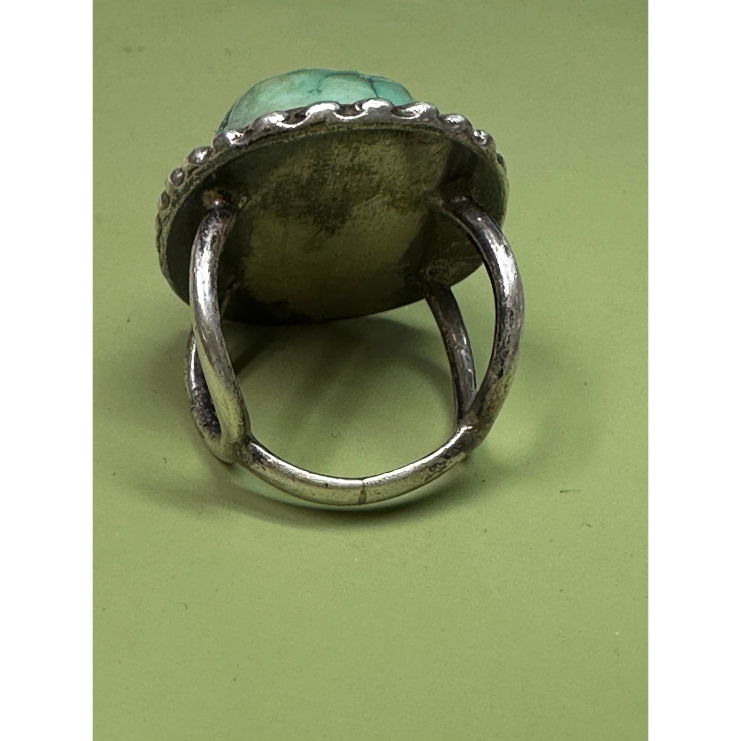 Vintage Navajo Sterling Silver Turquoise Ring – Natural Spiderweb Turquoise, Split Shank, Old Pawn Style