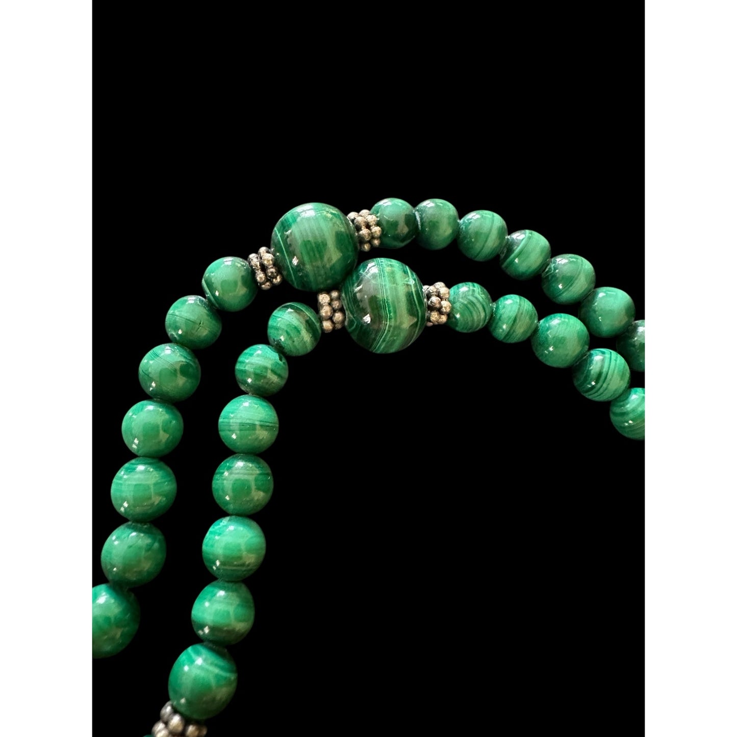 Lovely Malachite Beaded Necklace with Open Work Gothic Celtic CROSS Pendant