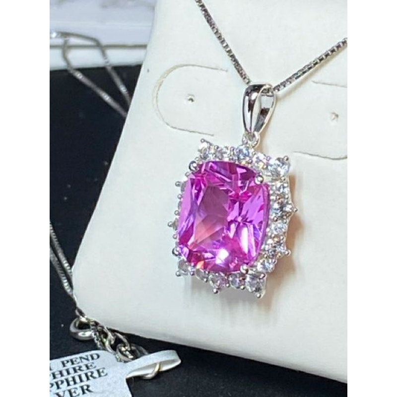 Sterling Silver Lab Created Pink & White Sapphire Pendant Necklace