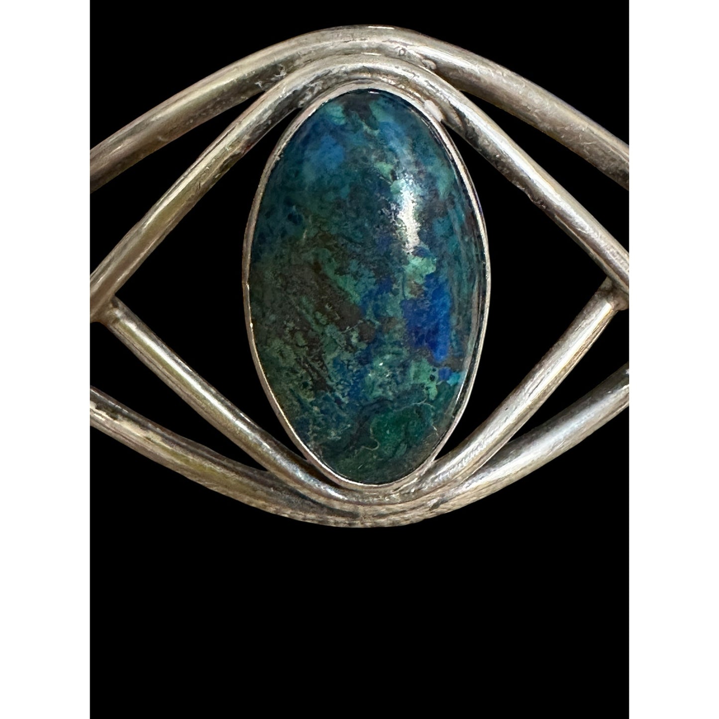 Vintage Modernist Sterling Silver Cuff Bracelet with Azurite-Malachite Stone