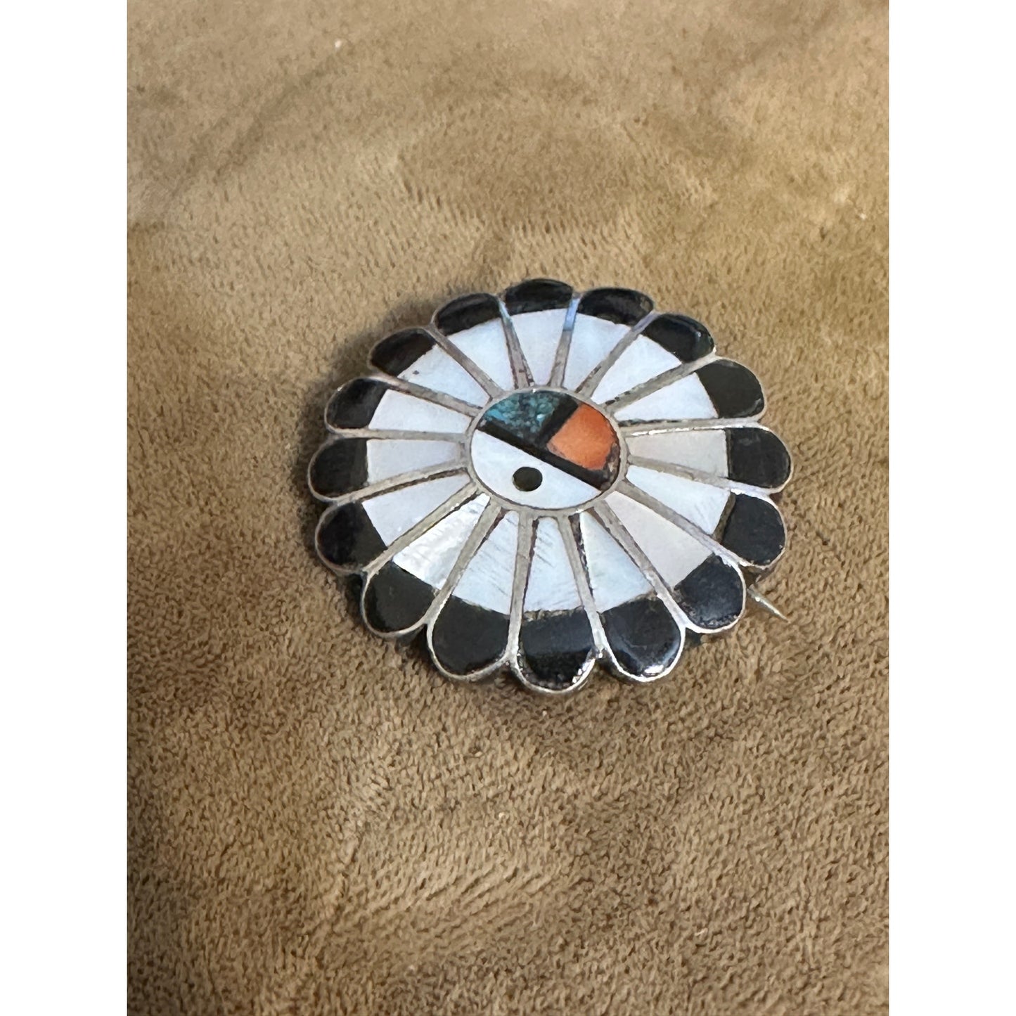 Vintage Zuni Sterling Silver & Multi Stone Sub Face Pin