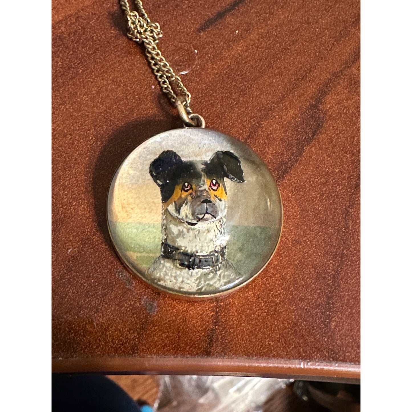 Antique Essex Crystal Dog Portrait Pendant Necklace – 14K Gold-Filled