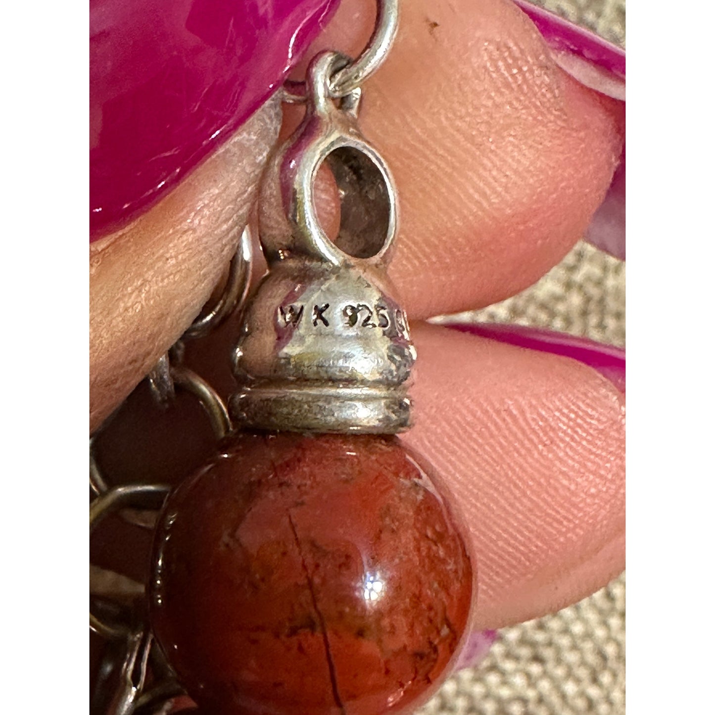 Vtg WK WHITNEY KELLY 925 Silver Red Orange Jasper Necklace Chunky Statement