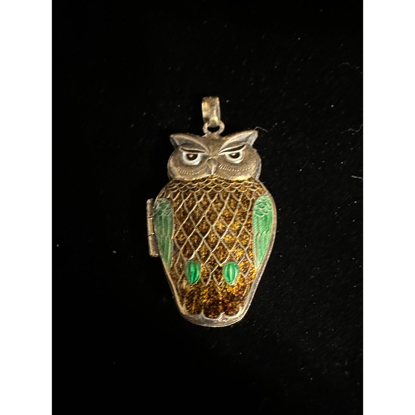 Vintage Double Sided Sterling Silver Enamel OWL Locket Pendant w/ Enamel inside
