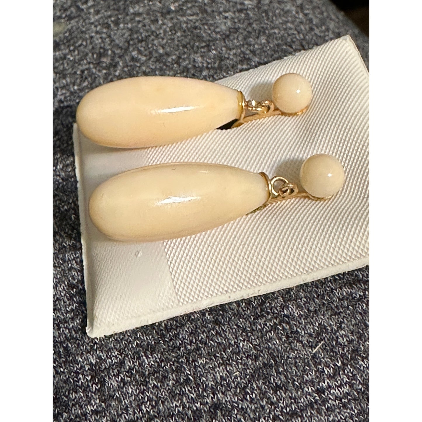 14k Yellow Gold Angel Skin Coral Tear Drop Screw Back Earrings