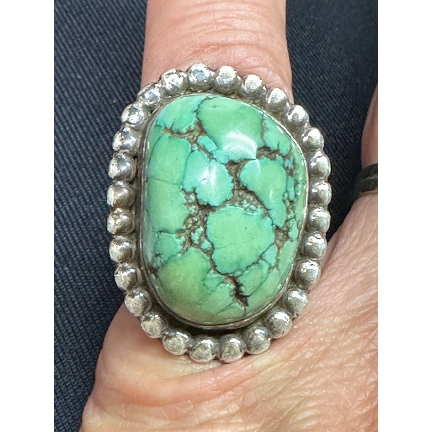Vintage Navajo Sterling Silver Turquoise Ring – Natural Spiderweb Turquoise, Split Shank, Old Pawn Style