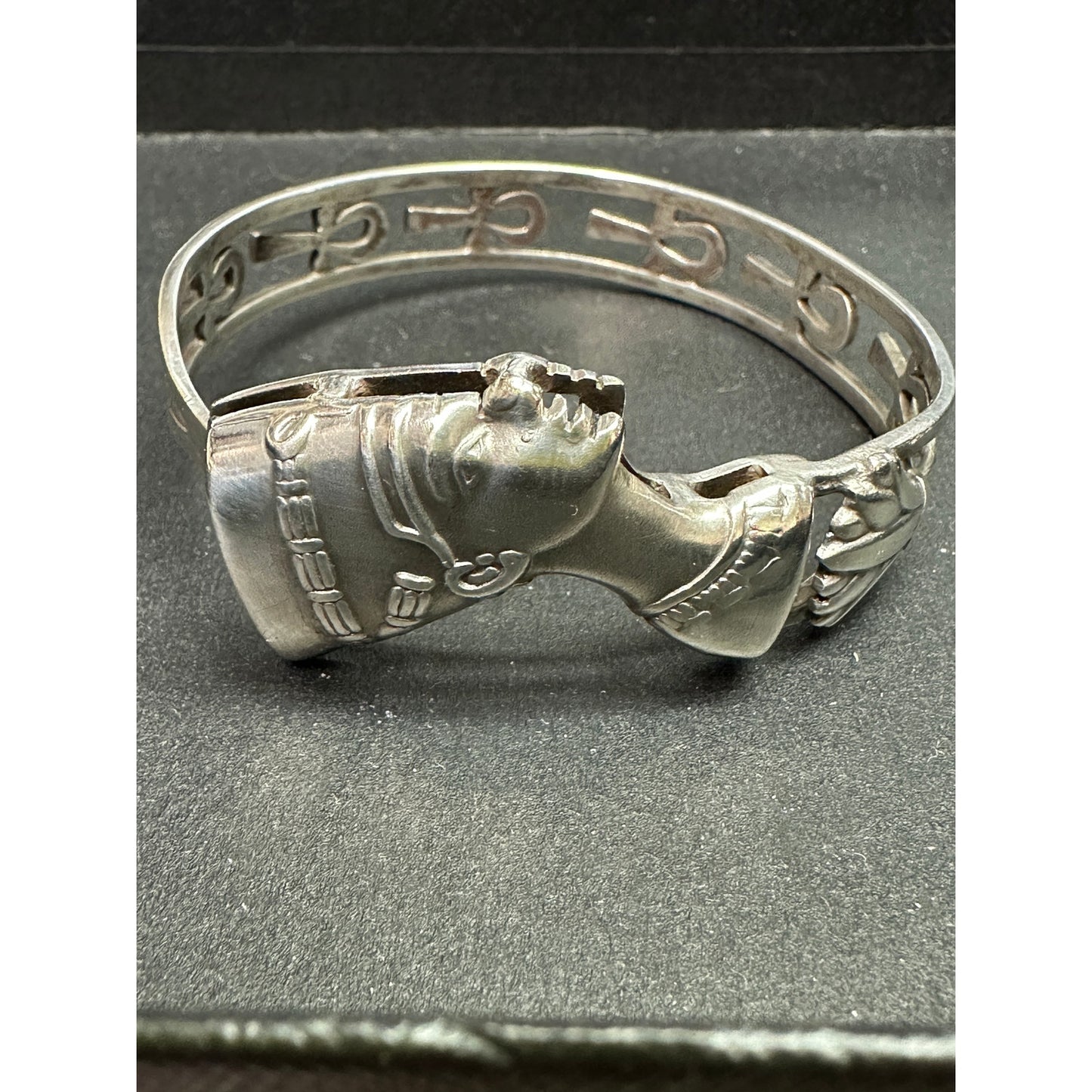 Vintage Sterling Silver Egyptian Nefertiti Bangle Bracelet