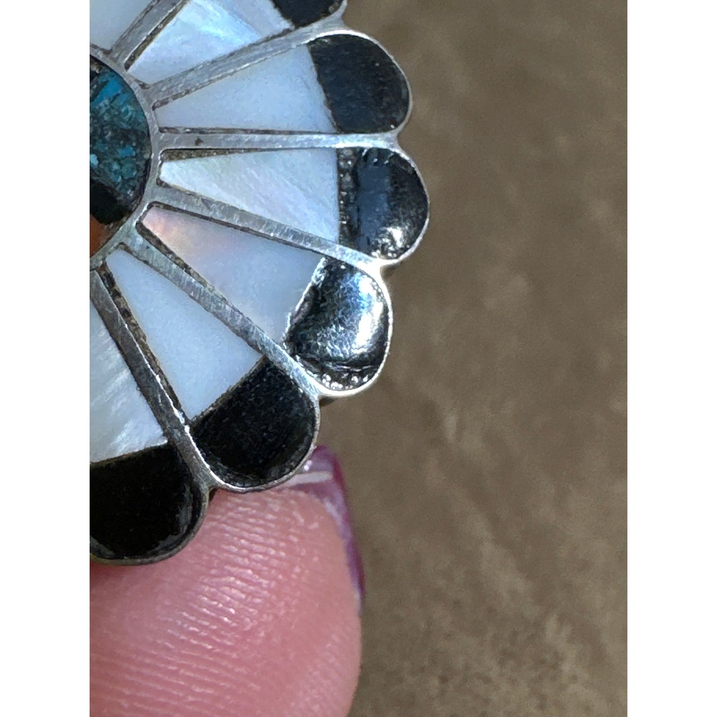 Vintage Zuni Sterling Silver & Multi Stone Sub Face Pin