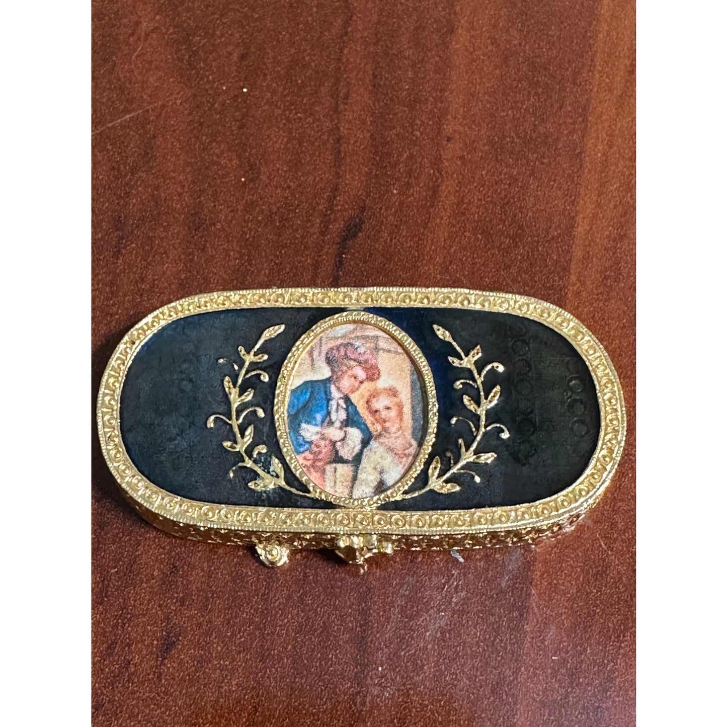 Estee Lauder Solid Perfume Holder Blue Enamel Victorian Couple Cameo