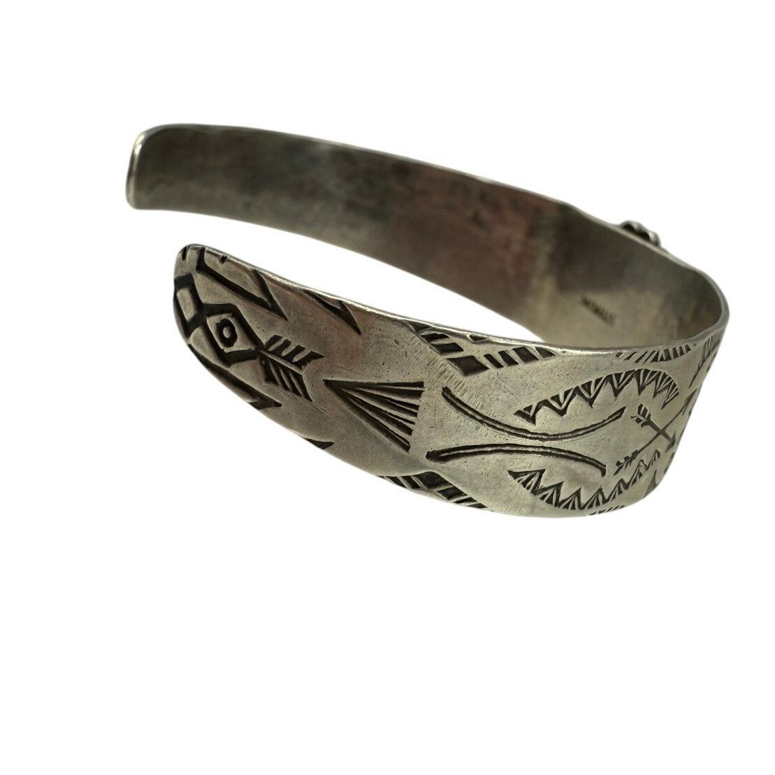 Vintage Fred Harvey Era Sterling Silver Thunderbird Green Turquoise Native Cuff Bracelet