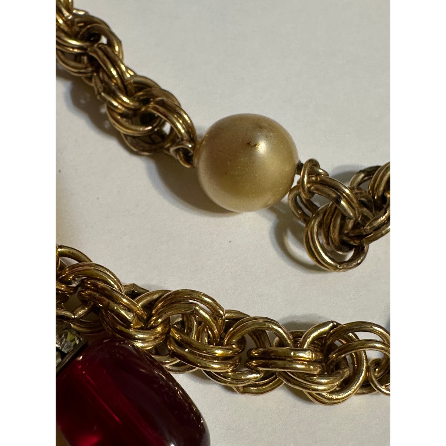Vintage Givenchy Poured Glass Pate De Verre Gems & Pearls Sautoir Chain Necklace