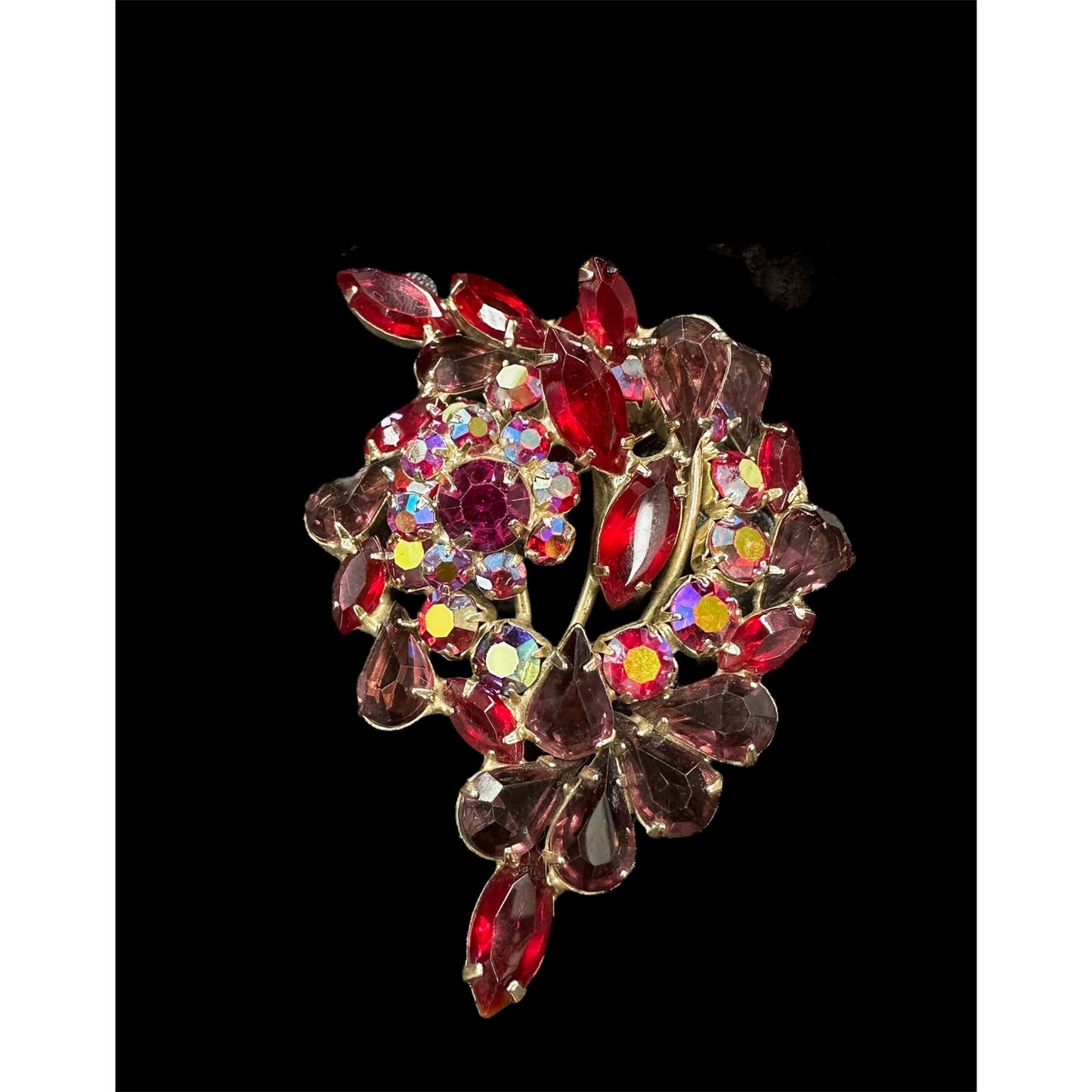 Fabulous Juliana Red Purple Fuschia Large Rhinestone Brooch Pin