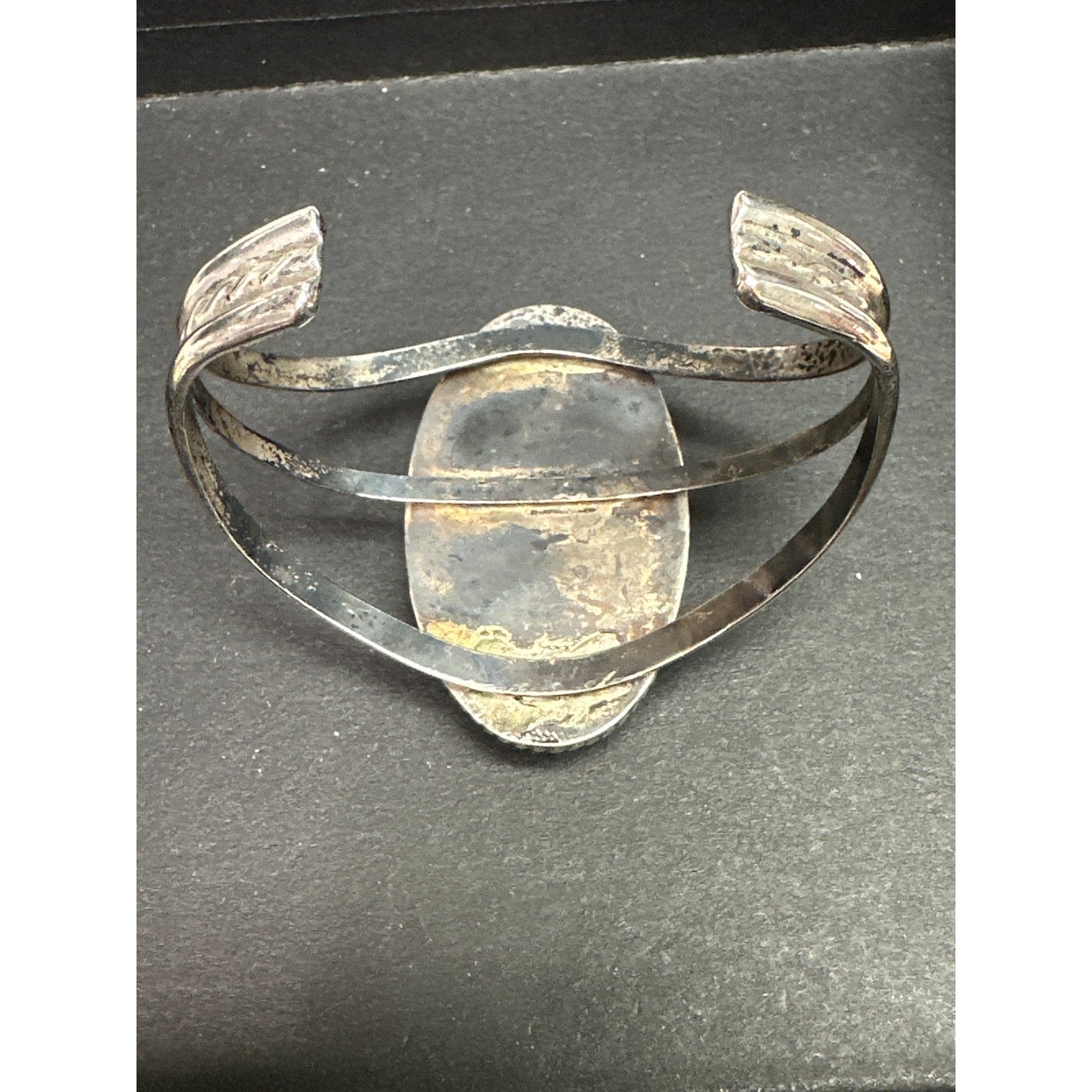 Vintage Wide Sterling Silver Native American Picture Jasper Cuff Bracelet