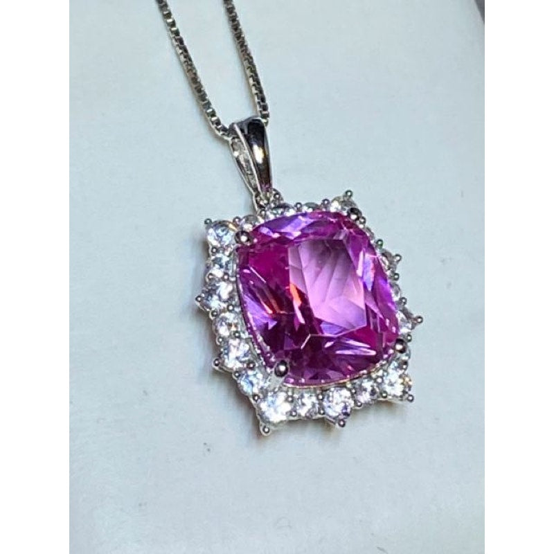 Sterling Silver Lab Created Pink & White Sapphire Pendant Necklace