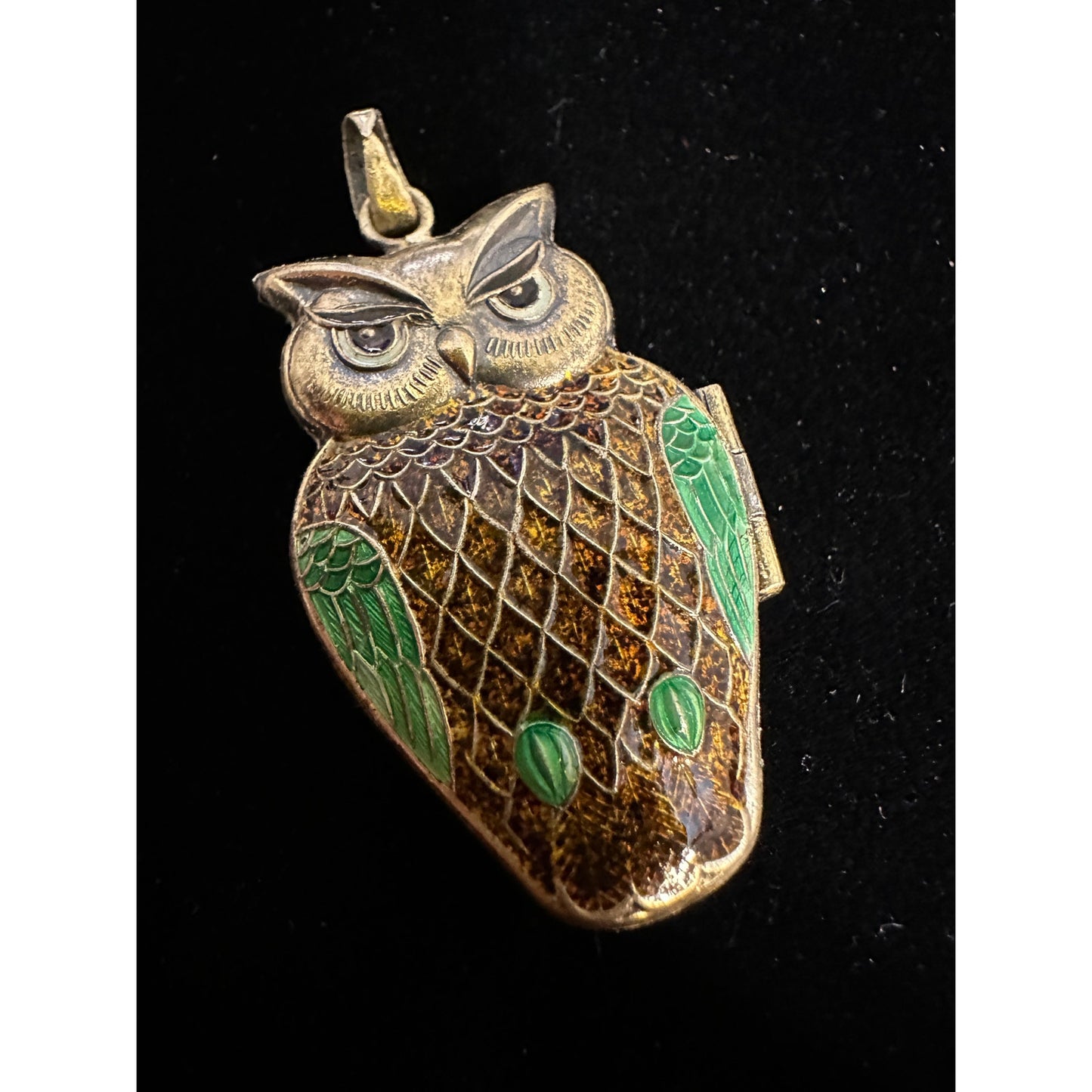 Vintage Double Sided Sterling Silver Enamel OWL Locket Pendant w/ Enamel inside