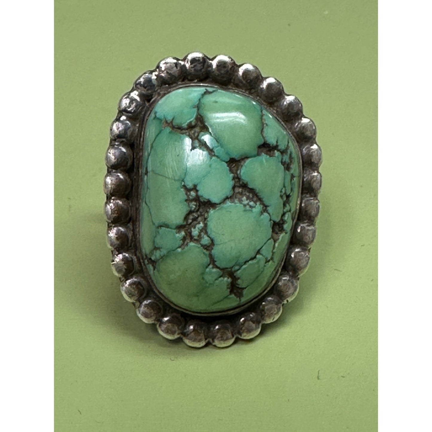 Vintage Navajo Sterling Silver Turquoise Ring – Natural Spiderweb Turquoise, Split Shank, Old Pawn Style