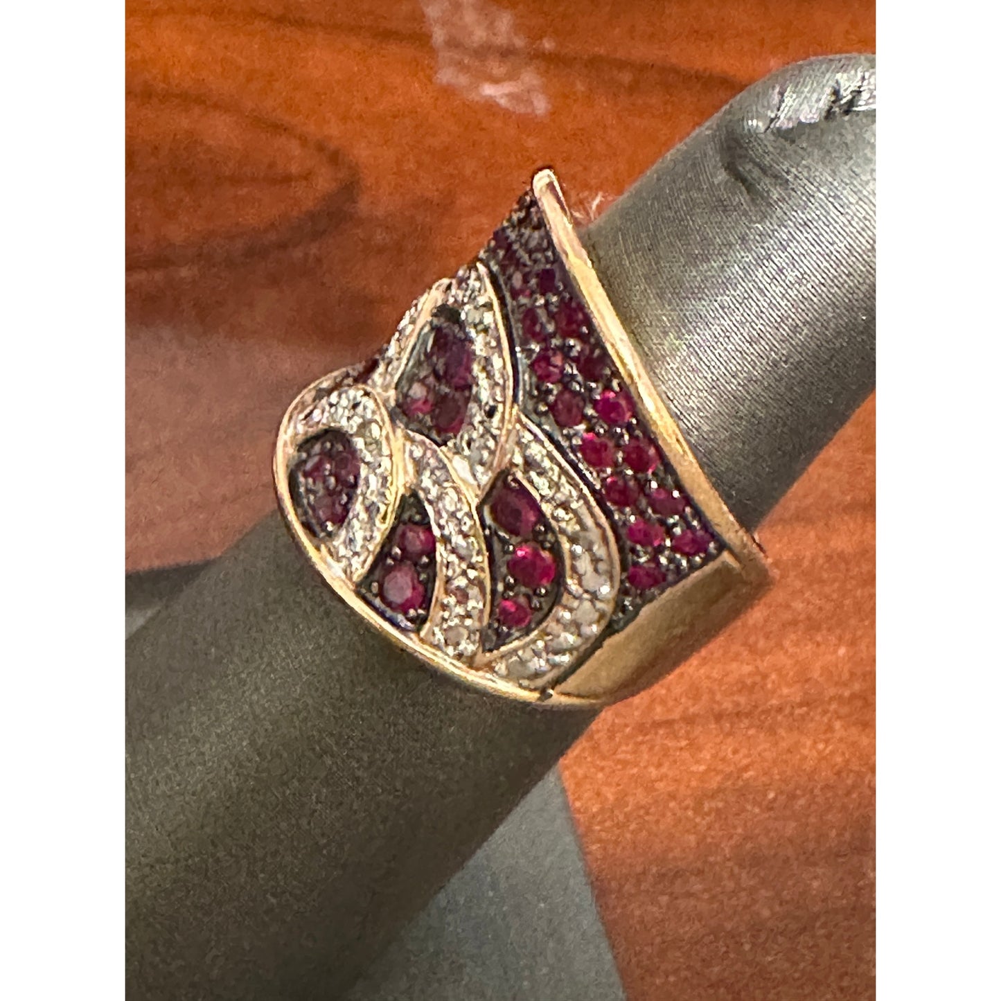 Ross-Simons Vermeil Sterling Faux Ruby CZ Pave Wide Band Ring Size 5