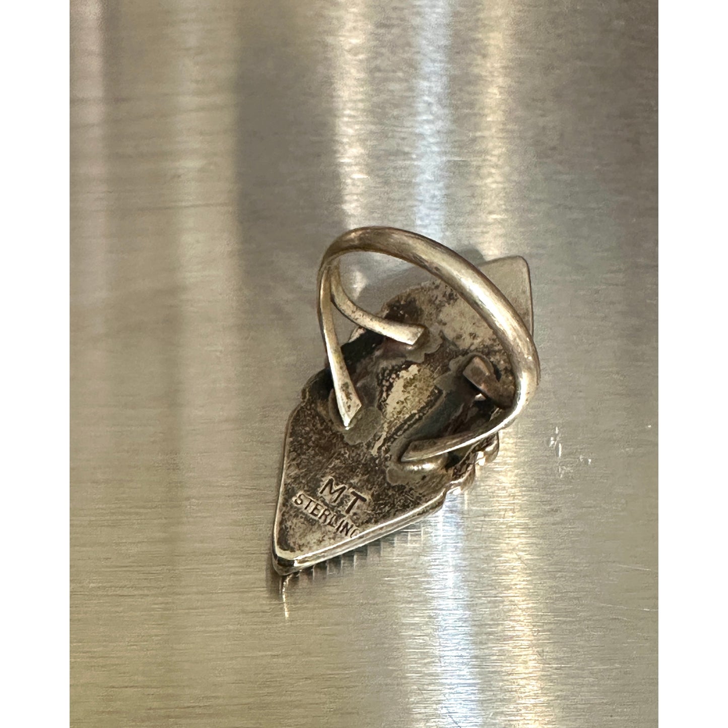 Vintage MT Sterling Long Triple Onyx Ring Size 6 3/4