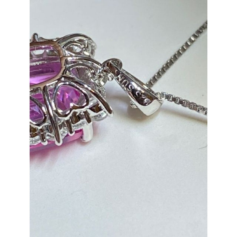 Sterling Silver Lab Created Pink & White Sapphire Pendant Necklace