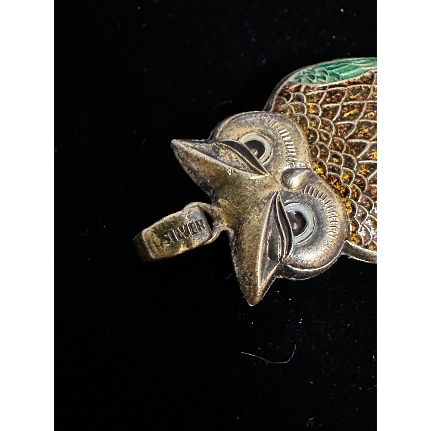 Vintage Double Sided Sterling Silver Enamel OWL Locket Pendant w/ Enamel inside