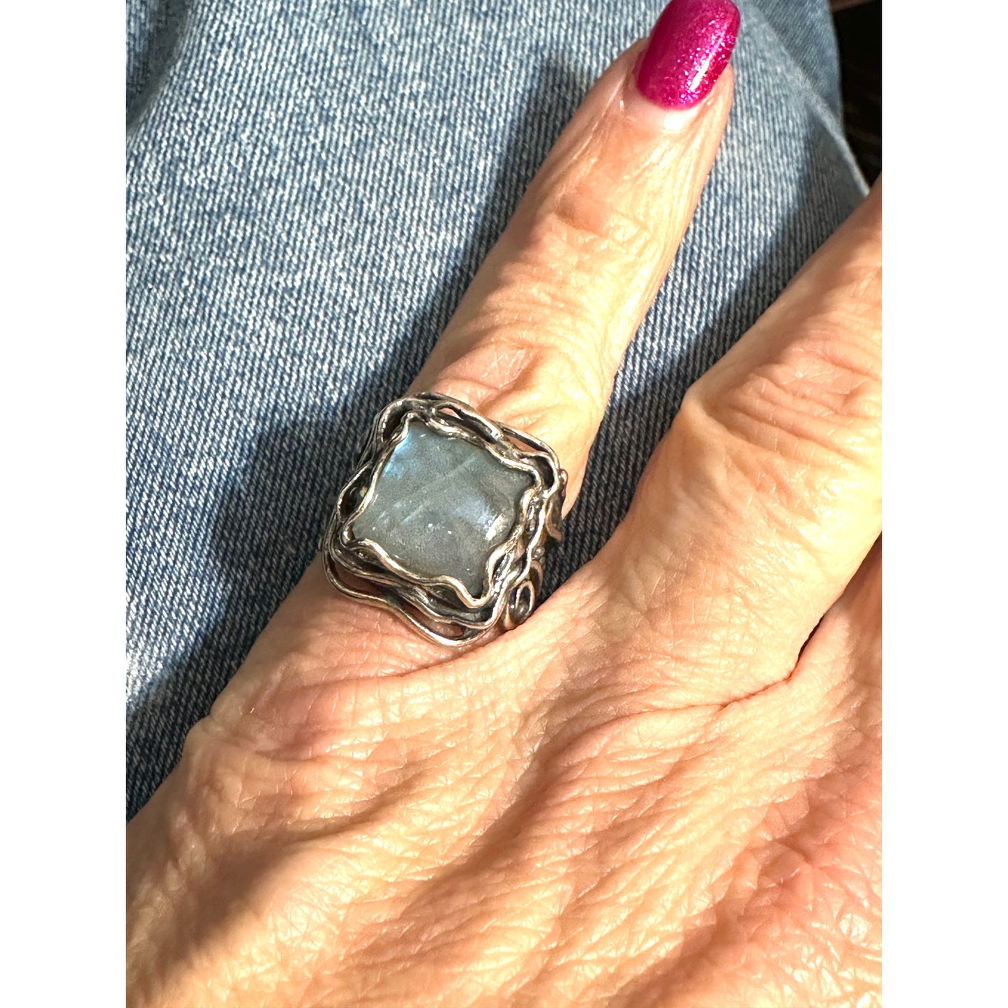 Israeli Sterling Silver Labradorite Ring Size 6.75 • Artisan Handcrafted Design