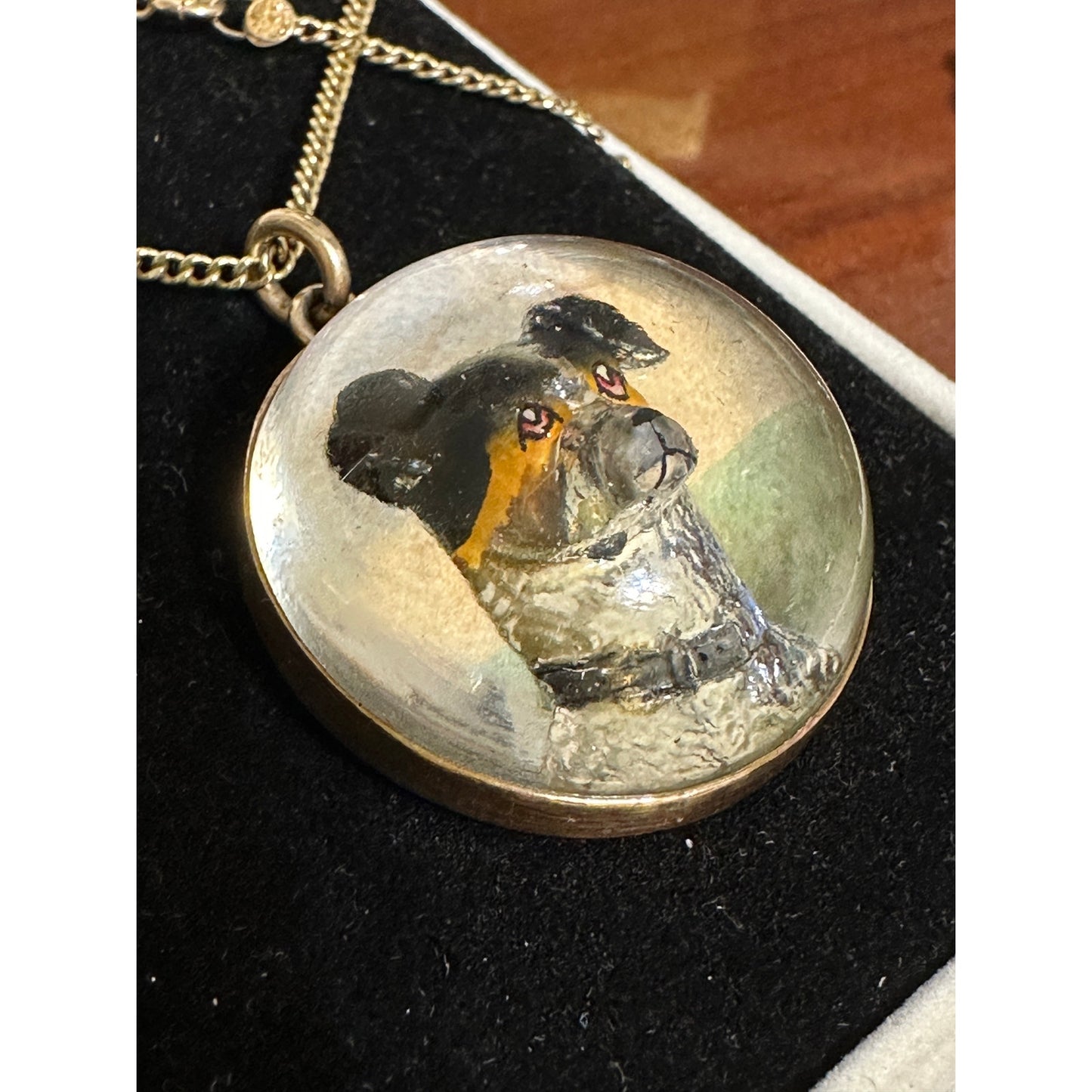 Antique Essex Crystal Dog Portrait Pendant Necklace – 14K Gold-Filled