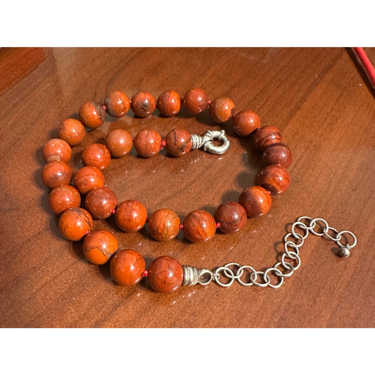 Vtg WK WHITNEY KELLY 925 Silver Red Orange Jasper Necklace Chunky Statement