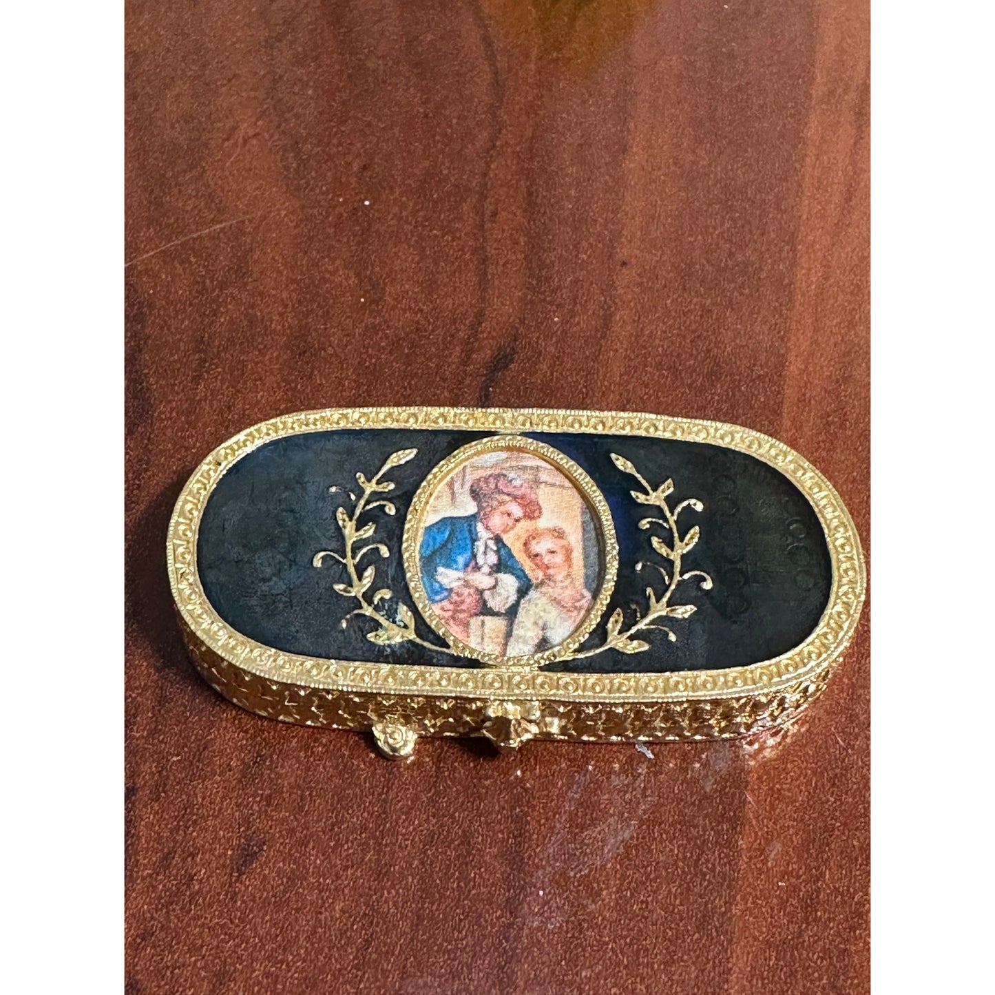 Estee Lauder Solid Perfume Holder Blue Enamel Victorian Couple Cameo
