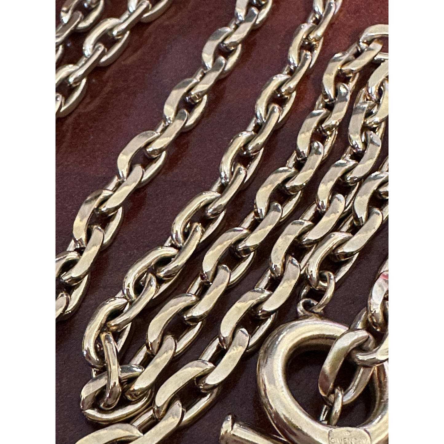 Vintage Givenchy 36” Gold Tone Chain Toggle Necklace w/ Crystal Pendant Signed