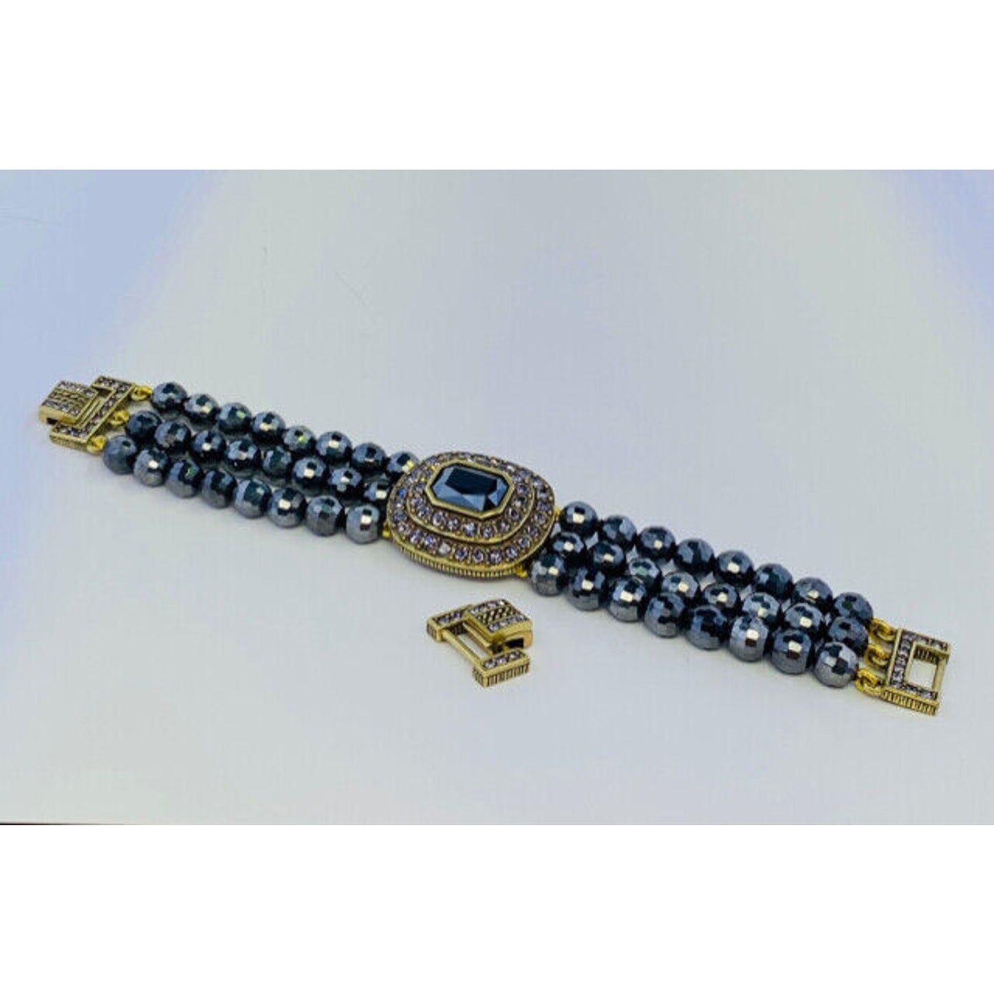 Heidi Daus Triple Strand Hematite Crystal Bracelet ~ Tailored to Please