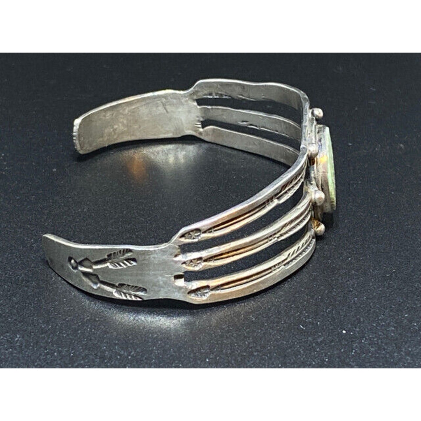 Vintage Sterling Silver Native American Cuff Bracelet with Green Stone