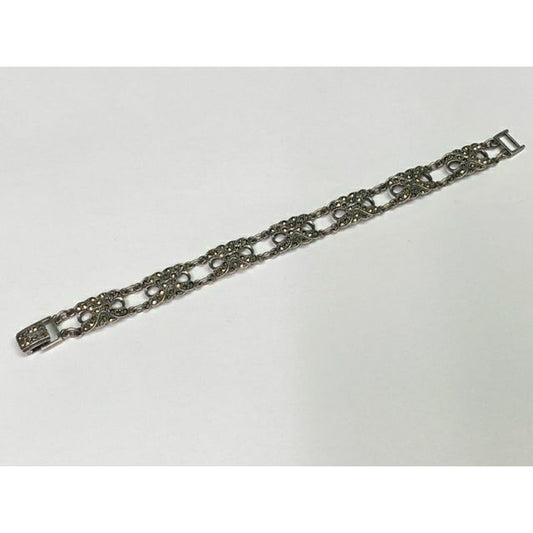 Sterling Silver 925 Signed ND Vintage Art Deco Style Marcasite Link Bracelet