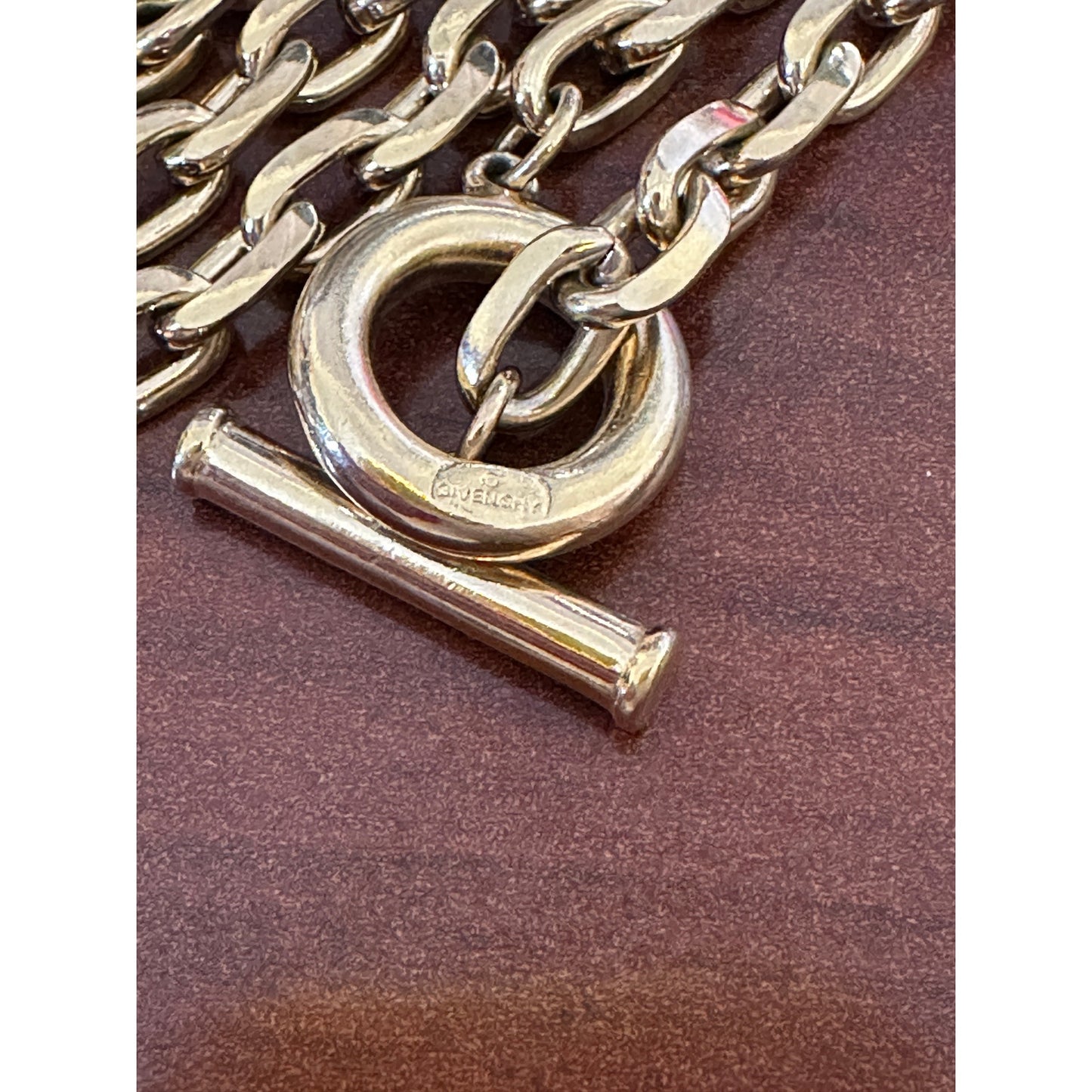 Vintage Givenchy 36” Gold Tone Chain Toggle Necklace w/ Crystal Pendant Signed