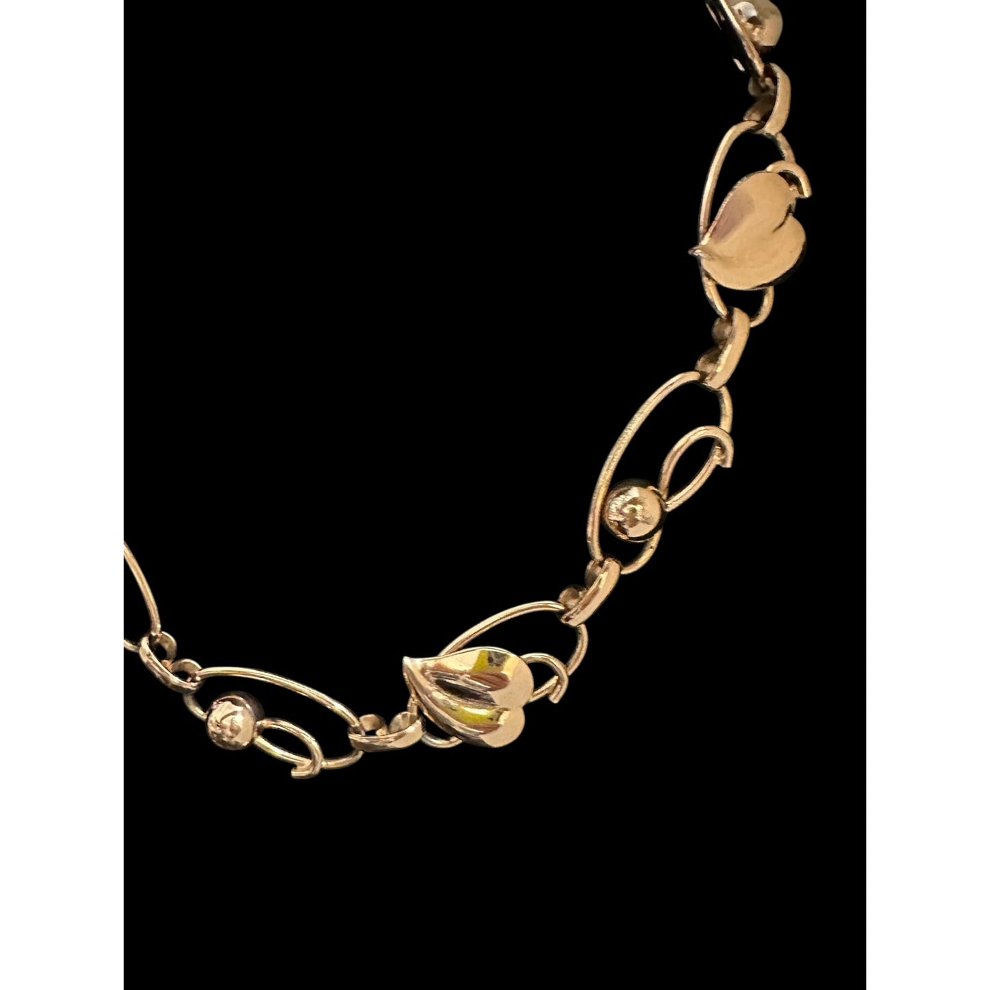 Vintage Napier Sterling Silver Gold Wash Floral Leaf Link Necklace 1940s w/ Tag