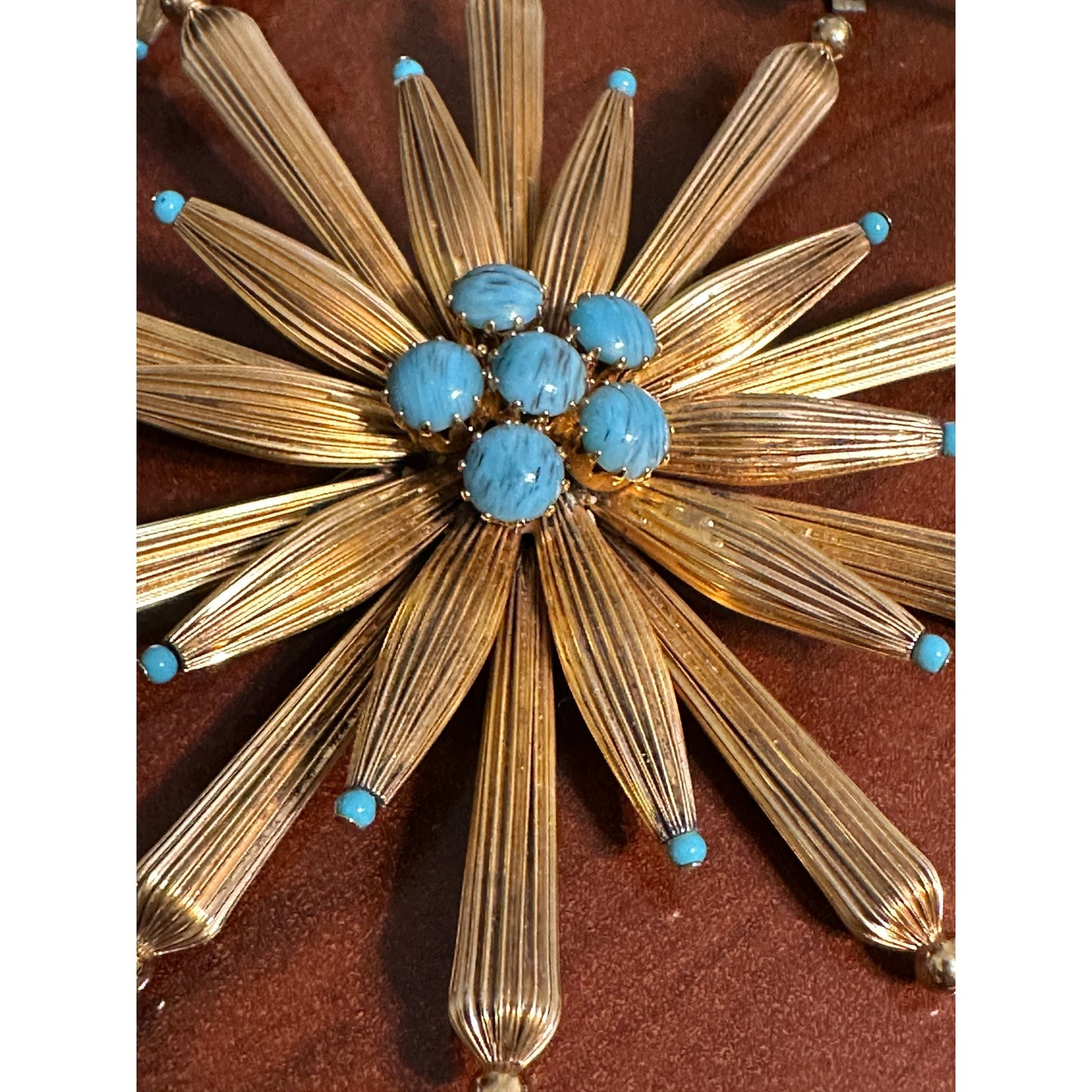 Vintage Large HOBE’ Goldtone Faux Turquoise Brooch & Clip Earrings Set