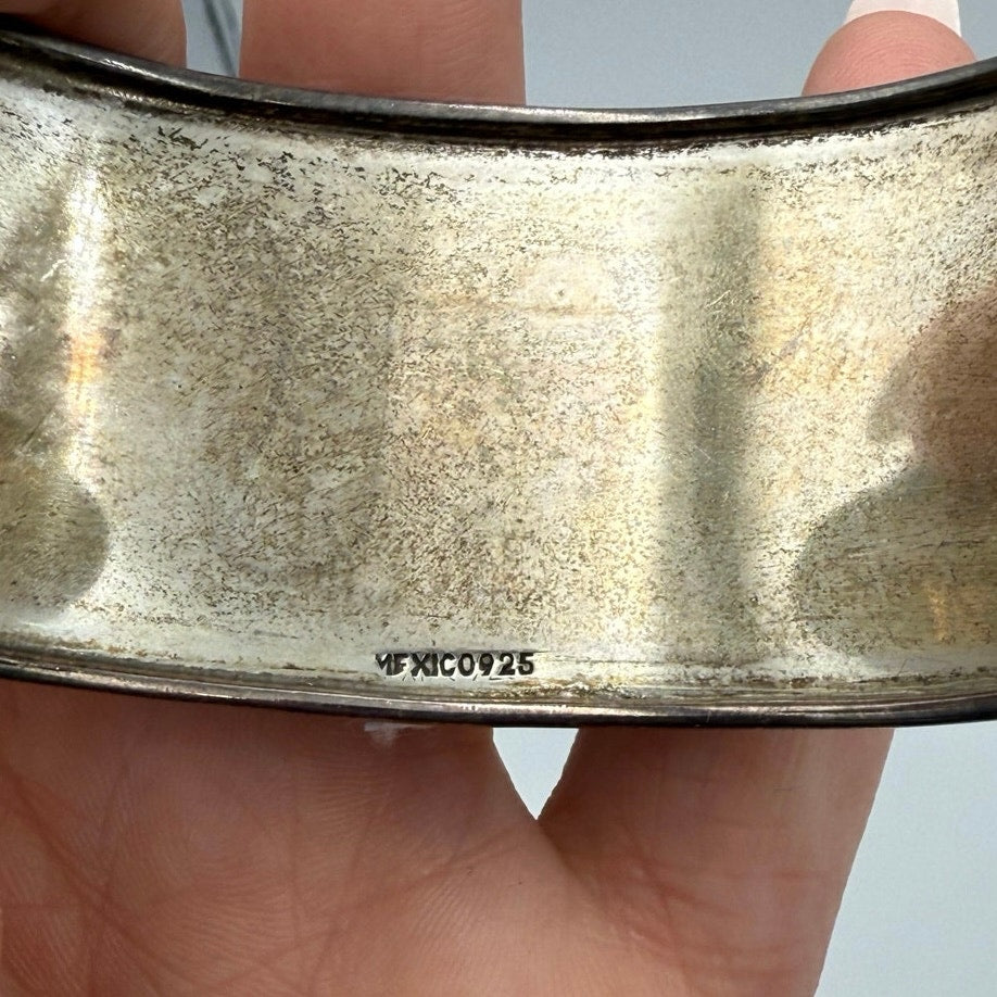 Vintage Turquoise Sterling Silver Cuff Marked Mexico 925 / Stamped JR
