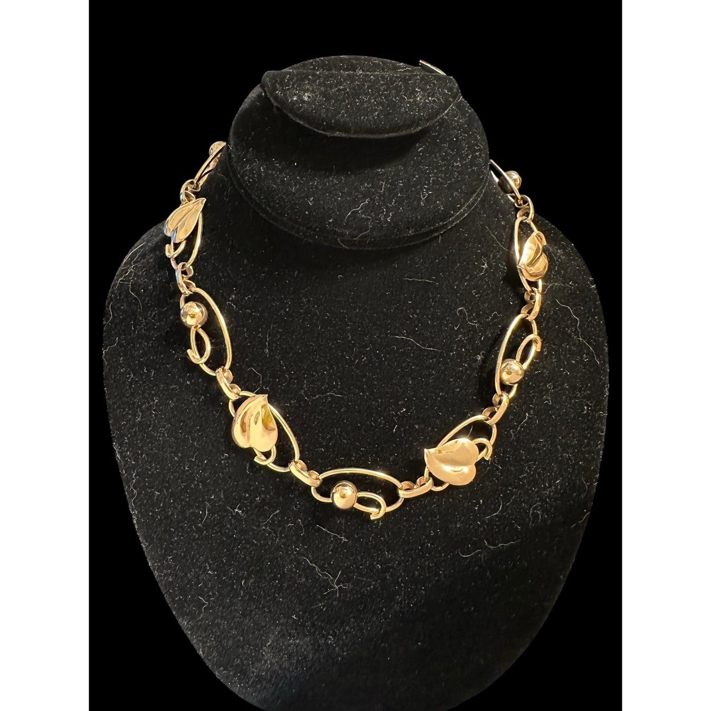 Vintage Napier Sterling Silver Gold Wash Floral Leaf Link Necklace 1940s w/ Tag